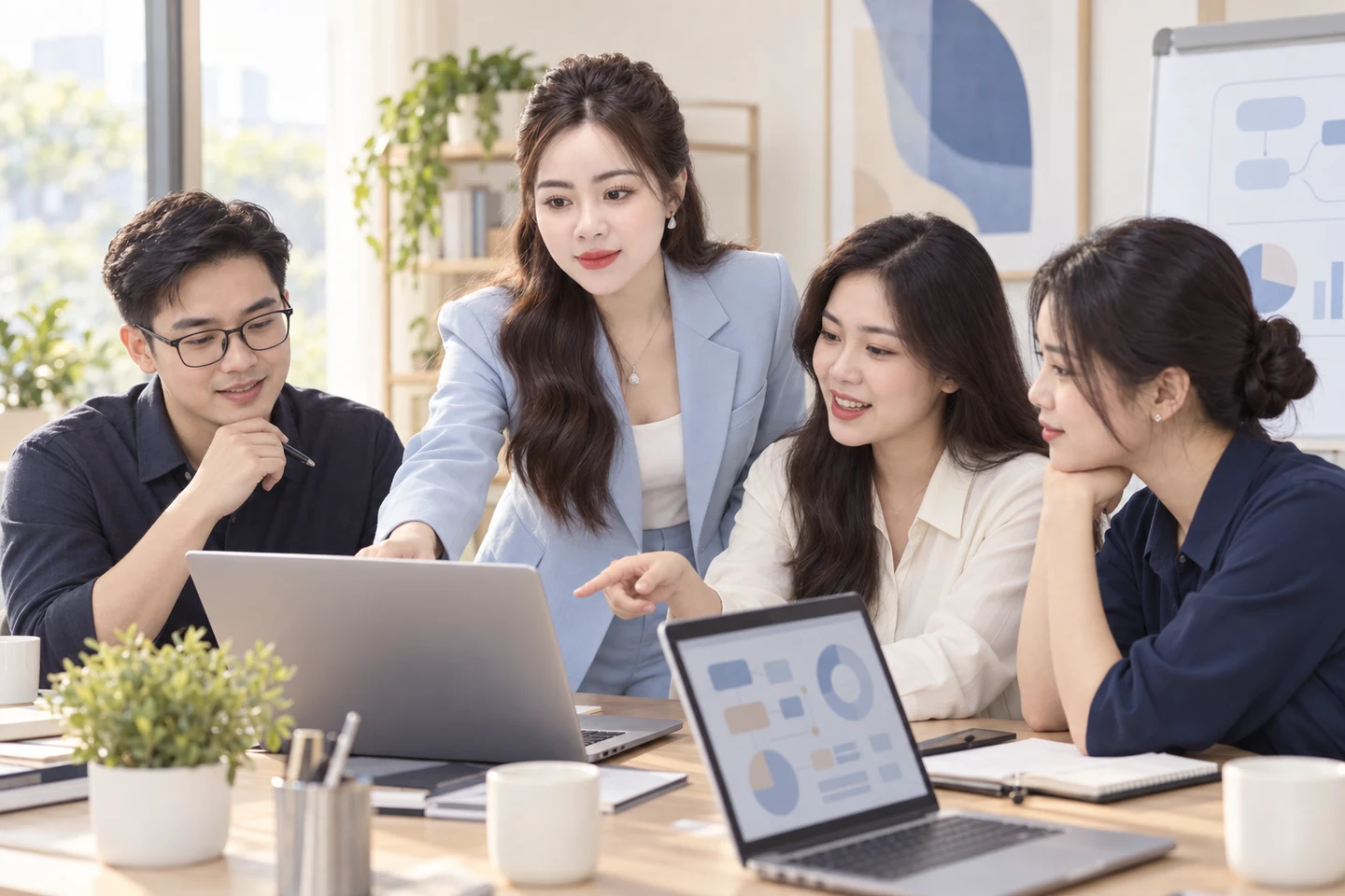 Ảnh AI minh hoạ đội ngũ cùng ứng dụng AI trong công việc